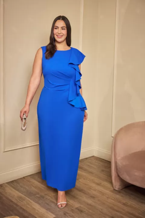 Adrianna Papell Plus Size Knit Crepe Sleeveless Column Gown With Draped Accent In Cool Cobalt COOLCOBALT Sale