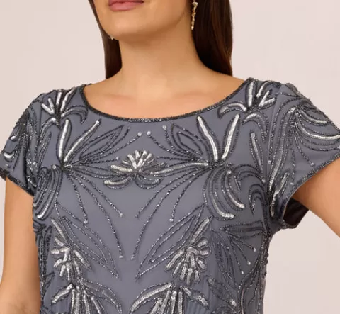 Adrianna Papell Plus Size Long Beaded Blouson Dress In Dusty Blue DUSTYBLUE Best Sale