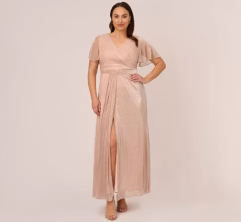 Adrianna Papell Plus Size Metallic Mesh Draped Gown In Rose Gold ROSEGOLD Fashion