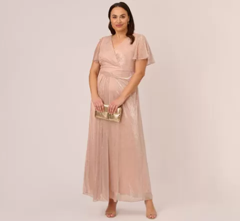 Adrianna Papell Plus Size Metallic Mesh Draped Gown In Rose Gold ROSEGOLD Fashion