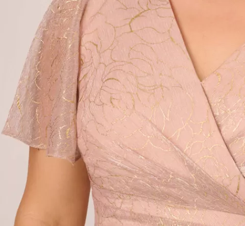 Adrianna Papell Plus Size Metallic Mesh Draped Gown In Rose Gold ROSEGOLD Fashion