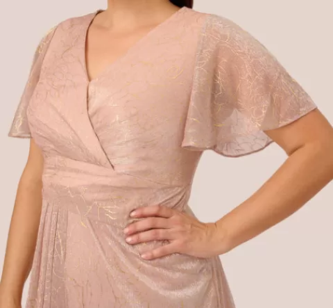 Adrianna Papell Plus Size Metallic Mesh Draped Gown In Rose Gold ROSEGOLD Fashion