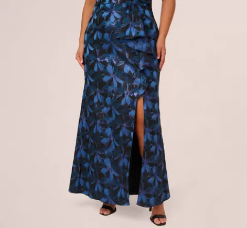 Adrianna Papell Plus Size Off Shoulder Jacquard Gown In Blue Multi BLUEMULTI Flash Sale