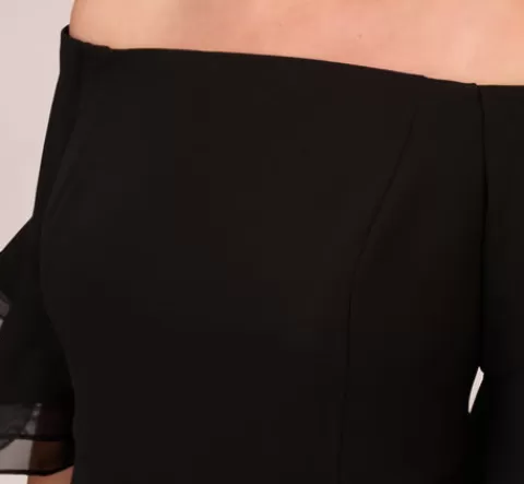 Adrianna Papell Plus Size Off The Shoulder Crepe Jumpsuit With Organza Sleeves In BLACK Hot