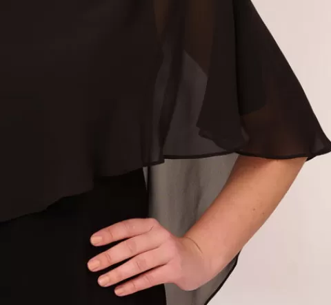 Adrianna Papell Plus Size One Shoulder Dress With Chiffon Cape In BLACK Shop