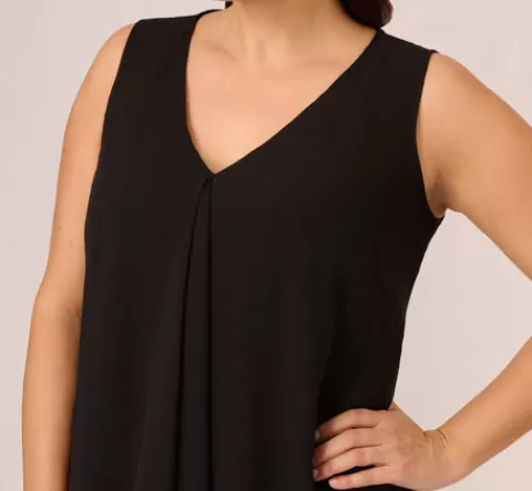 Adrianna Papell Plus Size Sleeveless Chiffon Dress With Cascading Details In BLACK Cheap