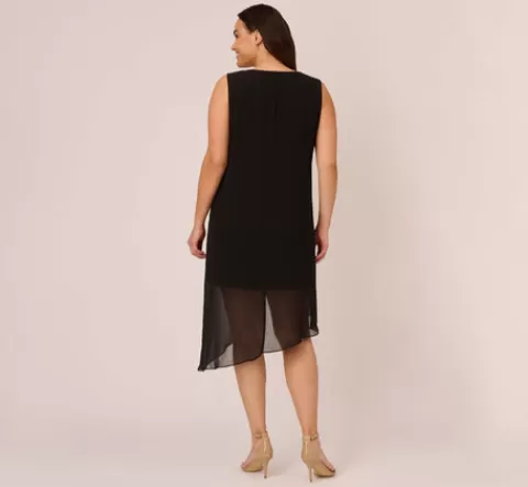 Adrianna Papell Plus Size Sleeveless Chiffon Dress With Cascading Details In BLACK Cheap