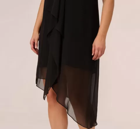 Adrianna Papell Plus Size Sleeveless Chiffon Dress With Cascading Details In BLACK Cheap