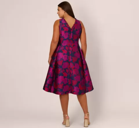 Adrianna Papell Plus Size Sleeveless Floral Jacquard Midi Dress With High Low Skirt In Navy Multi NAVYMULTI Cheap