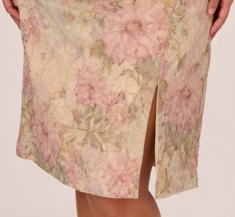 Adrianna Papell Plus Size Sleeveless Floral Matelasse Sheath Dress With Pleated Details In Rose Multi ROSEMULTI Store