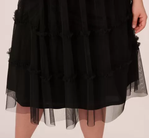 Adrianna Papell Plus Size Sleeveless Midi Dress With Square Neck And Tiered Skirt In BLACK Sale