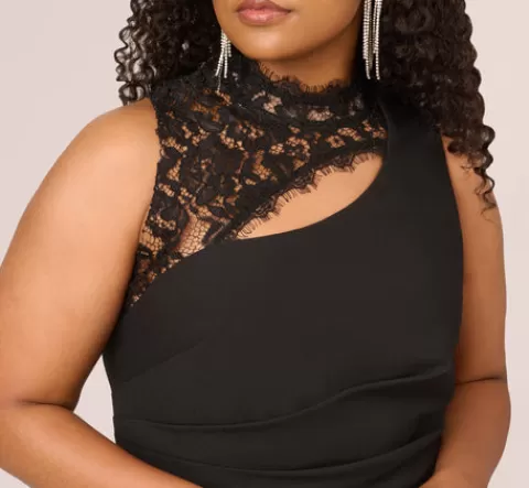 Adrianna Papell Plus Size Sleeveless Wide Leg Jumpsuit With Lace Neckline In BLACK Discount