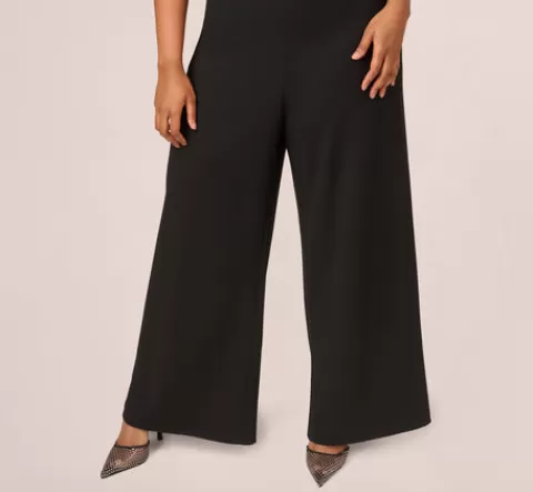 Adrianna Papell Plus Size Sleeveless Wide Leg Jumpsuit With Lace Neckline In BLACK Discount