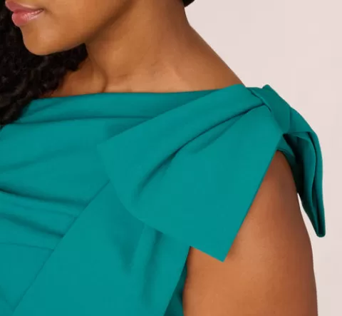 Adrianna Papell Plus Size Stretch Crepe One Shoulder Mermaid Gown With Bow Accent In Tempo Teal TEMPOTEAL Store