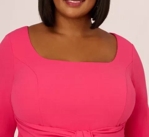 Adrianna Papell Plus Size Stretch Knit Crepe Tie-Front Midi-Length Sheath Dress In CAMELLIA Discount