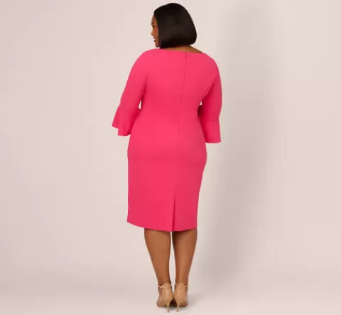 Adrianna Papell Plus Size Stretch Knit Crepe Tie-Front Midi-Length Sheath Dress In CAMELLIA Discount
