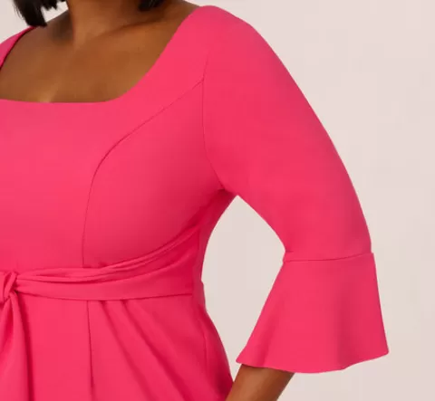 Adrianna Papell Plus Size Stretch Knit Crepe Tie-Front Midi-Length Sheath Dress In CAMELLIA Discount