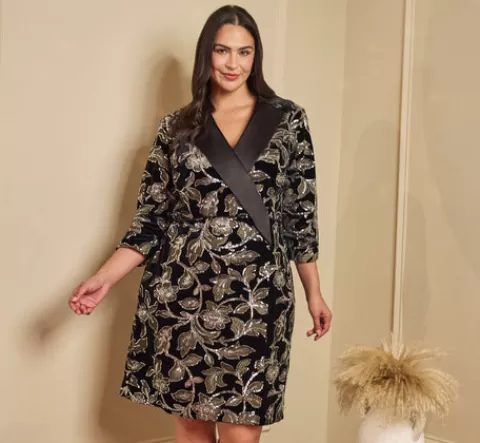 Adrianna Papell Plus Size Velvet Blazer Short Dress In Black Silver BLACK-SILVER Best