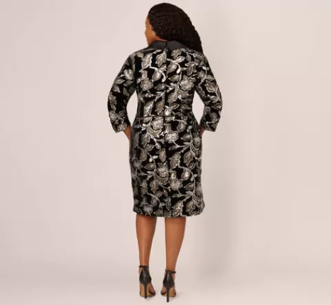 Adrianna Papell Plus Size Velvet Blazer Short Dress In Black Silver BLACK-SILVER Best