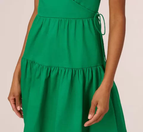 Adrianna Papell Puff Short Sleeve Dress With Tiered Skirt In GREEN Best Sale