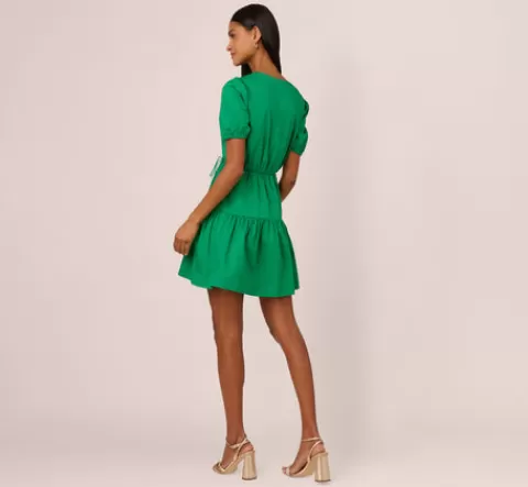 Adrianna Papell Puff Short Sleeve Dress With Tiered Skirt In GREEN Best Sale