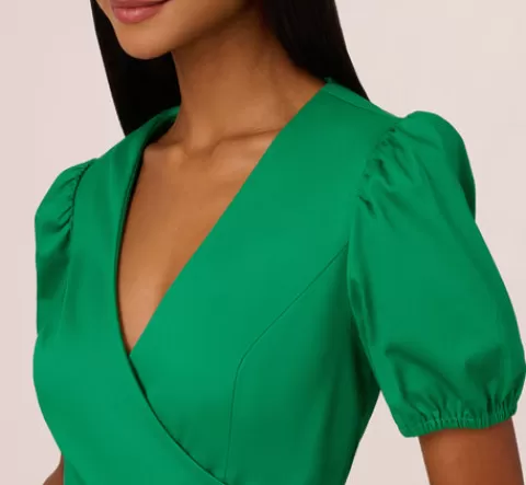 Adrianna Papell Puff Short Sleeve Dress With Tiered Skirt In GREEN Best Sale