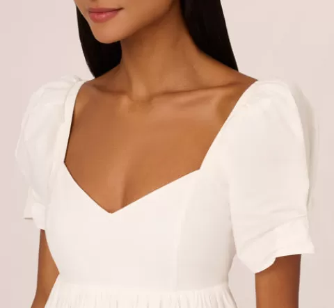 Adrianna Papell Puff Short Sleeve Eyelet Dress With Empire Waist In IVORY Discount
