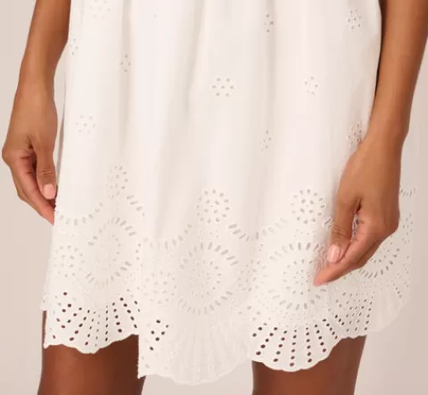 Adrianna Papell Puff Short Sleeve Eyelet Dress With Empire Waist In IVORY Discount