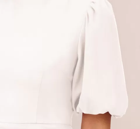 Adrianna Papell Puff Short Sleeve Sheath Dress With Ruffle Accent In IVORY Store