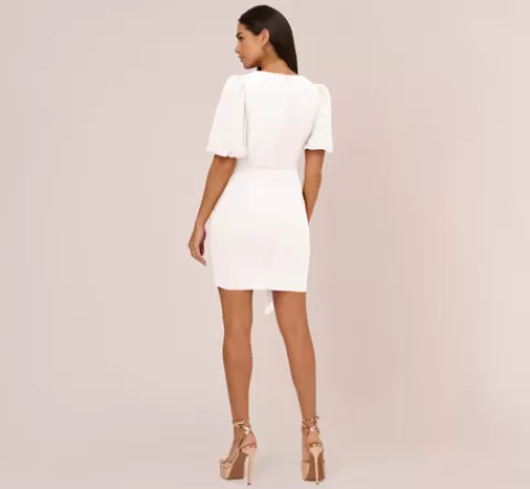 Adrianna Papell Puff Short Sleeve Sheath Dress With Ruffle Accent In IVORY Store