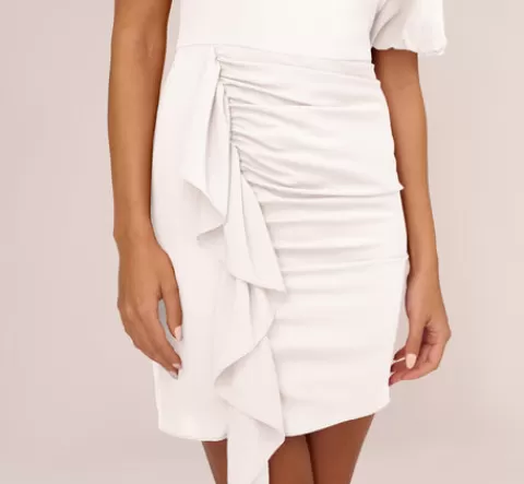 Adrianna Papell Puff Short Sleeve Sheath Dress With Ruffle Accent In IVORY Store