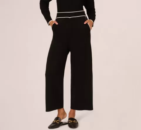 Adrianna Papell Pull On Sweater Pant With Contrast Tipping In Black Ivory BLACK-IVORY Cheap