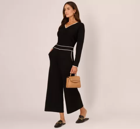 Adrianna Papell Pull On Sweater Pant With Contrast Tipping In Black Ivory BLACK-IVORY Cheap