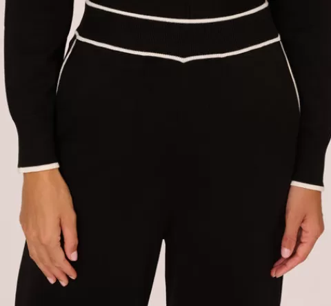 Adrianna Papell Pull On Sweater Pant With Contrast Tipping In Black Ivory BLACK-IVORY Cheap