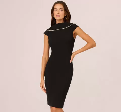 Adrianna Papell Roll Neck Pearl Midi Dress In BLACK Online