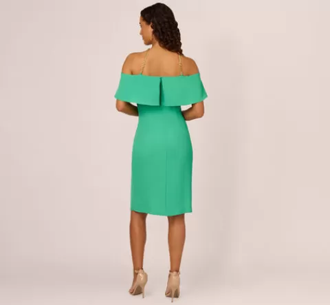Adrianna Papell Ruffle Popover Midi Dress With Chain Halter Neckline In Flora Green FLORAGREEN Store