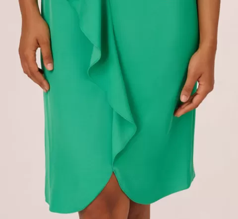 Adrianna Papell Ruffle Popover Midi Dress With Chain Halter Neckline In Flora Green FLORAGREEN Store