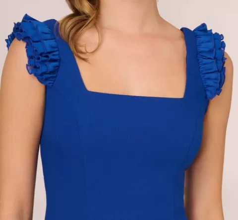 Adrianna Papell Ruffled Satin Crepe Midi-Length High/Low Cocktail Mermaid Dress In Violet Cobalt VIOLETCOBALT Sale