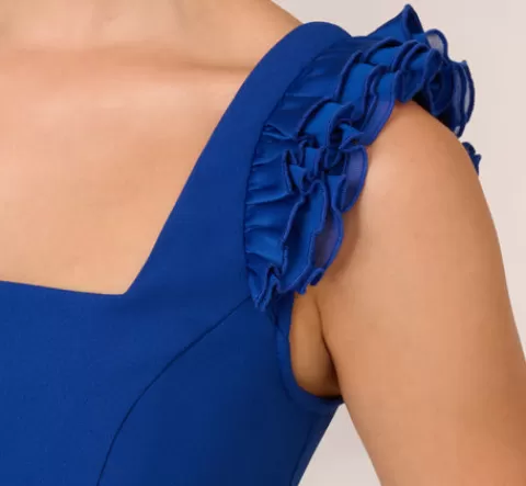 Adrianna Papell Ruffled Satin Crepe Midi-Length High/Low Cocktail Mermaid Dress In Violet Cobalt VIOLETCOBALT Sale