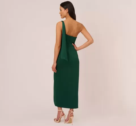 Adrianna Papell Satin Crepe One Shoulder Gown With Metal Ring Accent In Deep Forest DEEPFOREST Store