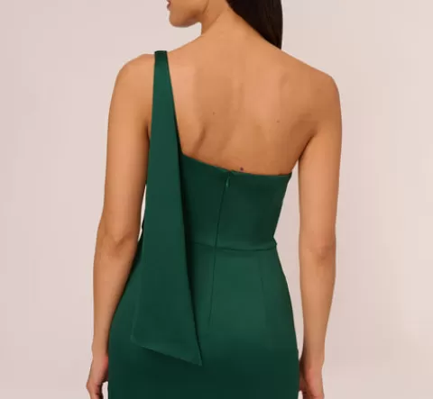 Adrianna Papell Satin Crepe One Shoulder Gown With Metal Ring Accent In Deep Forest DEEPFOREST Store