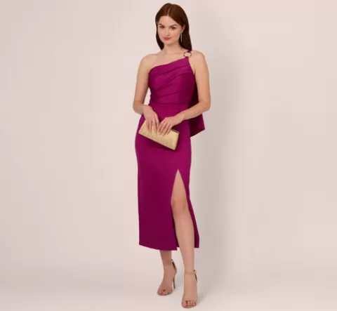 Adrianna Papell Satin Crepe One Shoulder Gown With Metal Ring Accent In Wild Magenta WILDMAGENTA Discount