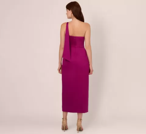 Adrianna Papell Satin Crepe One Shoulder Gown With Metal Ring Accent In Wild Magenta WILDMAGENTA Discount