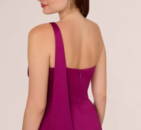 Adrianna Papell Satin Crepe One Shoulder Gown With Metal Ring Accent In Wild Magenta WILDMAGENTA Discount