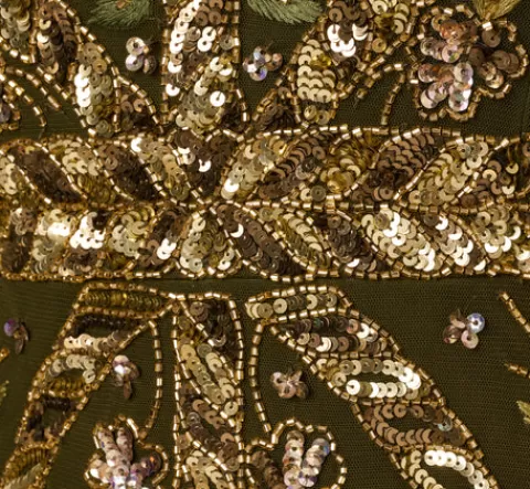 Adrianna Papell Sequin Beaded Ankle Length Dress With Flutter Sleeves In OLIVE Store