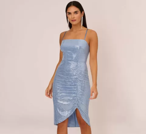 Adrianna Papell Sequin Knit Cocktail Dress With Ruched Details In Air Force AIRFORCE Sale