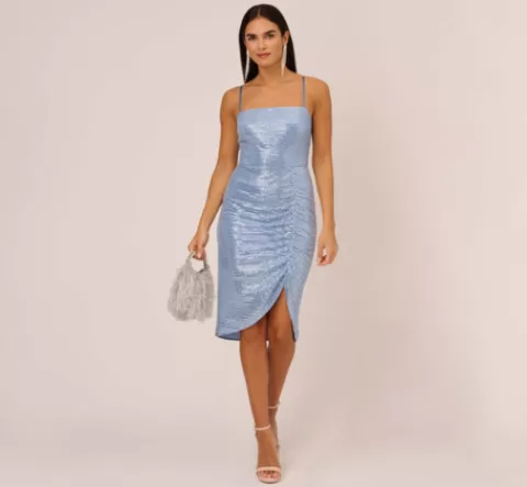Adrianna Papell Sequin Knit Cocktail Dress With Ruched Details In Air Force AIRFORCE Sale