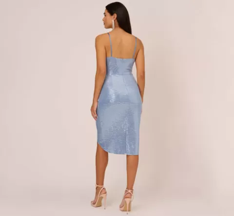 Adrianna Papell Sequin Knit Cocktail Dress With Ruched Details In Air Force AIRFORCE Sale