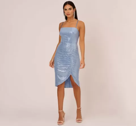 Adrianna Papell Sequin Knit Cocktail Dress With Ruched Details In Air Force AIRFORCE Sale