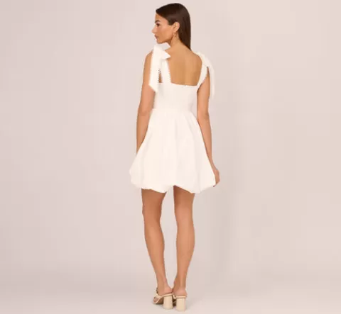 Adrianna Papell Short Bubble Dress With Bow Tie Straps In WHITE Flash Sale